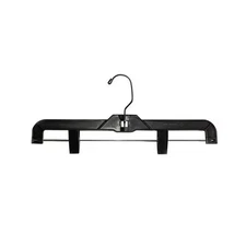 14" Black  Plastic Skirt/Pant Hangers with Black Hook Pack of 100