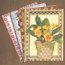 LOT OF 4 Vintage Assorted Blank Notecards Envelopes, Flower Pot Illustrations