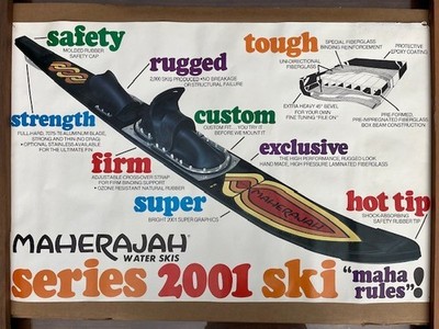 Vintage Maherajah 2001 water ski poster, boating collectible memorabilia
