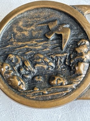 Vintage Tech Ether Guild Belt Buckle Seascape 1 Solid Brass 1975 Beach Cape Sea