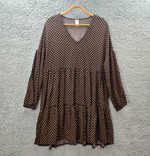 Anko Womens A-line Dress Size 12 Black Brown Long Sleeve V-Neck