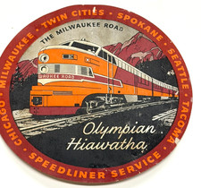 c1940-50s Milwaukee Road Olympian Hiawatha train Railroad Luggage Label