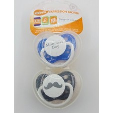 Ulubulu Expression Pacifier 2 Pack Mommas Boy Mustache Blue 6-18 Months NEW