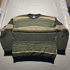 Vintage 90s Bachrach Canada 3D Knit Cosby Style Crewneck Sweater Size XL Green