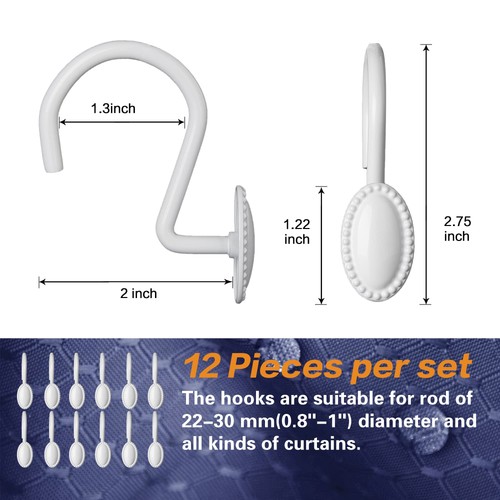 Shower Curtain Hooks Decorative Shower Curtain Rings Rust Resistant Metal Sho... - Picture 6 of 8