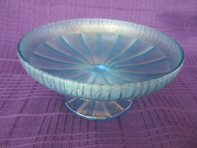 Gorgeous FENTON Glass Iridescent Celeste Blue Compote or Candy Dish