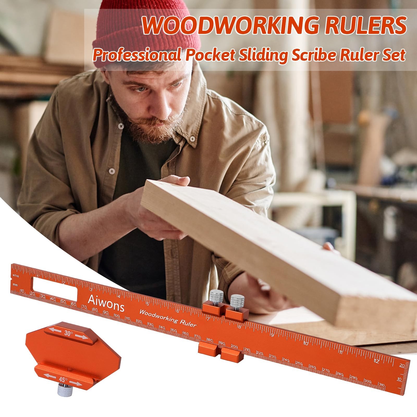 3 PCS Woodworking Ruler Pocket Rule 6 8 12 Inch Aluminum Slide Stop Metric Set