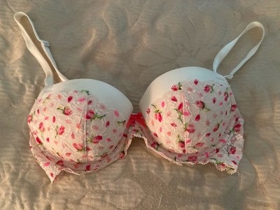 Victoria s Secret Dream Angels 32C Push Up Bra White Pink Flowers Lace