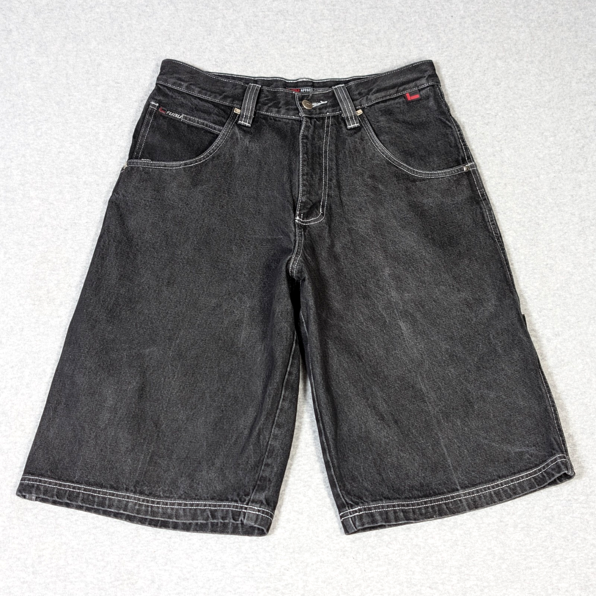 Vintage FUBU Collection Baggy Black Jean Shorts Mens 34 Hip Hop
