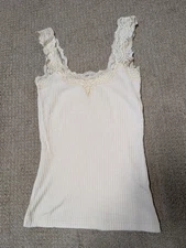 J Crew Womens Cream Lace Trim Rib Cami Tank XXS Stretch Elena Y2K Inspired 