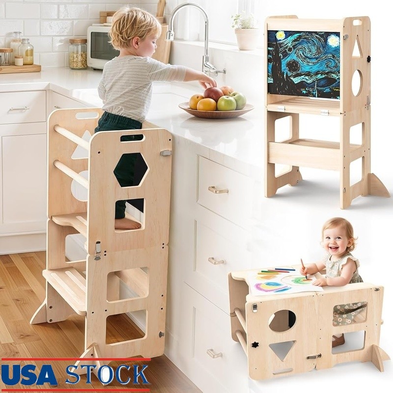 4in1 Toddler Kitchen Step Stool Learning Tower Blackboard Kids