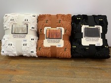 NWT Costco Halloween Faux Fur Throw Blanket Lot of 3 Ghost Cat Pumpkin