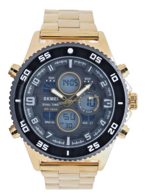 Sportliche Digital & Analog Herren Uhr Armbanduhr Wecker Schwarz Gold Farben NEU