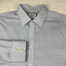 Charles Tyrwhitt Dress Shirt Mens 17-34 Blue Checks Classic Fit No Iron