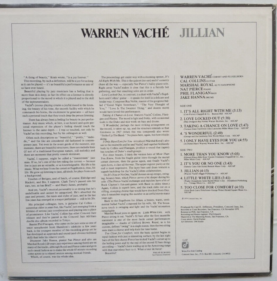 Warren Vaché – Jillian 1979 LP Album vinyl record - Image 4 of 4