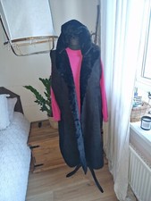 Eskandar Luxury Black Suede Shearling Leather Long Open Hooded Vest