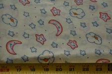 By 1/2 Yd, Pink & Blue Stars Moon Sun on Lt-Yellow Cotton, Baby-Print, N4614