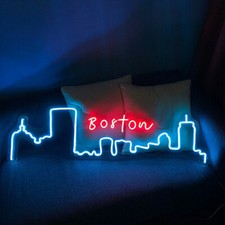LED Boston City Skyline Neon Ligh Sign with Dimmer Man Cave Home Decor Artwork