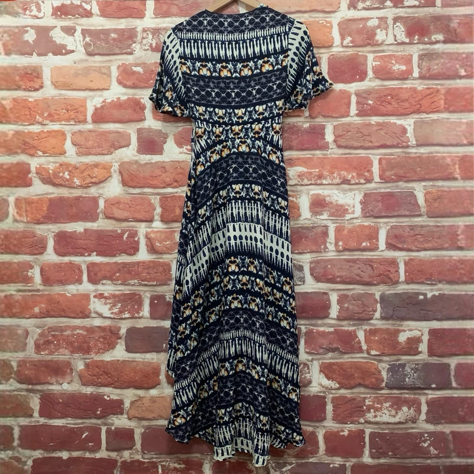 Vestido Jessica Simpson para mujer XS multicolor abstracto con volantes cintura alta baja Foto 2 de 4