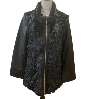 Dennis Basso Jacket That Converts to Vest, Black Faux Fur Full Zip Women  Med NWT - Main Image