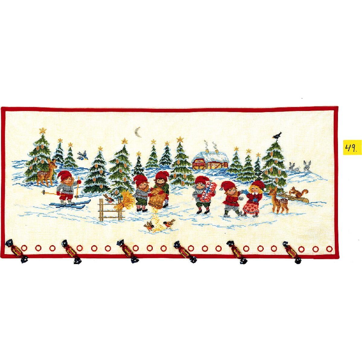 Eva Rosenstand wall hanging counted cross stitch kit ""Calendar, pixies in snow"",