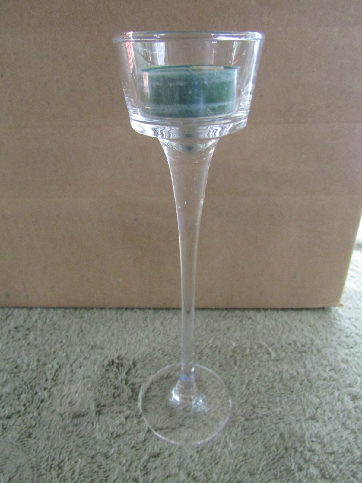 SET OF (3) LUMINESSENCE LONGSTEM GLASS TEALIGHT CANDLEHOLDERS W/(12