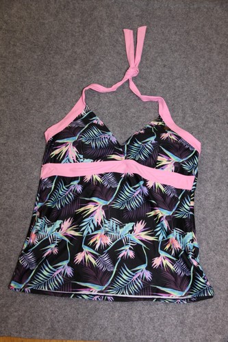TANKINI OBERTEIL TOP GRÖSSE 42 SCHWARZ GEMUSTERT ROSA UMRANDET MAUI