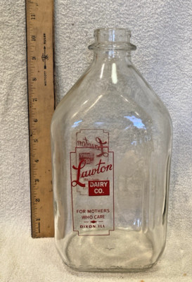 Vintage Half Gallon Milk Bottle Lawton Dairy Dixon, IL