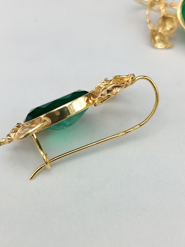 orecchini donna quarzo verde smeraldo argento 925 placcato oro stile antico - Imagen 9 de 11