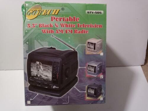 GOTECH GTV-505 Portable 5.5" Black & White TV AM/FM Radio Battery or Plug NEW - Afbeelding 1 van 4