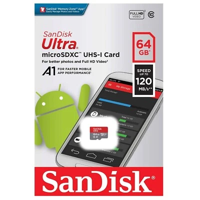 SANDISK 64 Go 120 Mo/s Carte Mémoire Micro SDXC Ultra UHS-I A1 U1 CLASSE 10 V10 - Photo 1/2