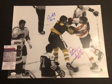 JSA TERRY O'REILLY & DAVE SCHULTZ SIGNED 16X20 AUTOGRAPHED FIGHT PHOTO 655