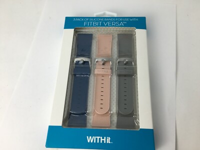 WITHit - Band Kit for Fitbit Versa and Versa 2 (3-Pack) - Navy/Light Gray/Blush 