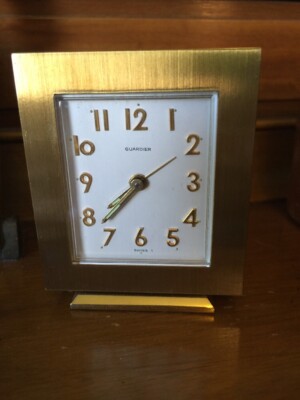 Rare GUARDIER Swiss Made Eight 8-Day ALARM CLOCK, Small 2.5''x3'' Gold Tone
