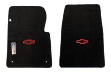 New Black Floor Mats 1967-1970 Chevy C10 K10 With Embroidered Bowtie Logo Red