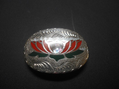 Vintage Handcrafted Silver Belt Buckle with Lotus Flower Abalone DT Signed - 第 1/7 張圖片