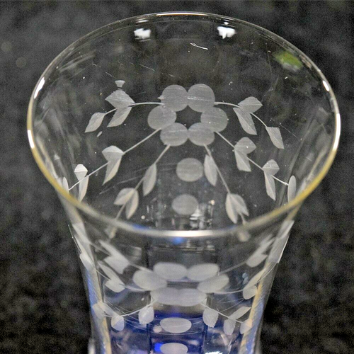 Jarrón óptico floral gris corte tallo azul vidrio soplado a mano vintage vaso de té helado - Imagen 7 de 11