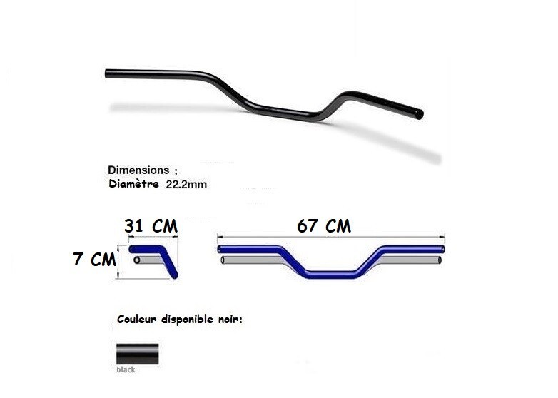 Guidon de remplacement tordu pour Honda NC700S acier noir de 22mm neuf