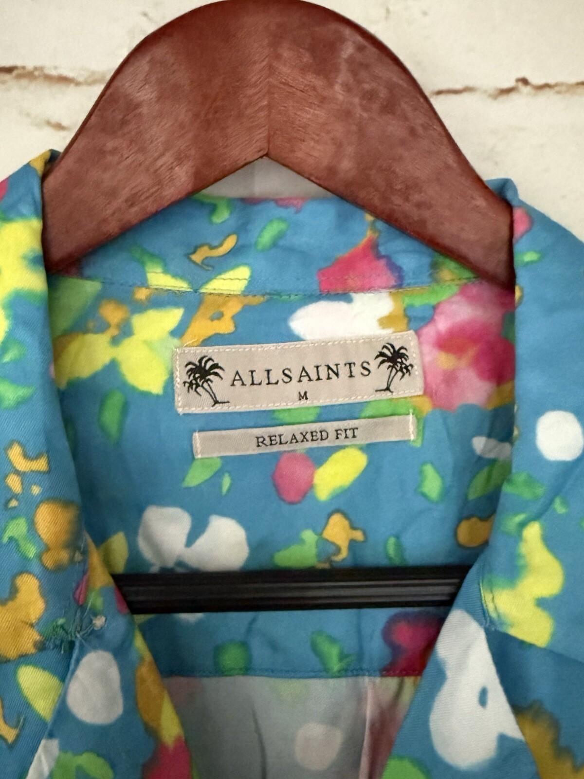 NEW ALLSAINTS Marino Floral Short Sleeve Camp Shirt - Blue/Multicolor - M image 10