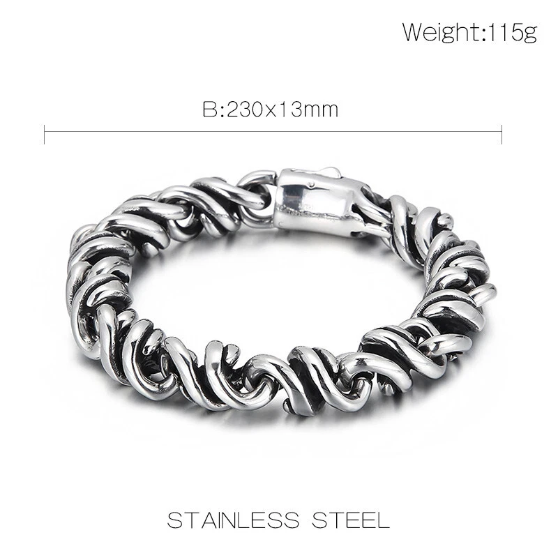 Brazalete brazalete de cadena de eslabones de fundición de acero inoxidable de 13 mm y 9"" para hombre 115 g pesado Foto 2 de 4