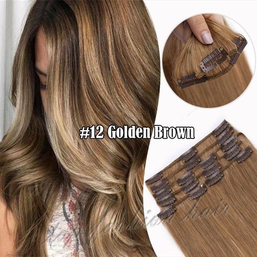 Clip in Human Hair Extensions Full Head 100% Real Remy Hair 24" 8PCS Long Ombre - Picture 56 of 103