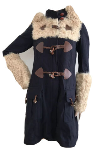 TOPSHOP UNIQUE 2010 RARE SHEEPSKIN SHEARLING WOOL DUFFLE COAT UK 6 EU 34 XS BNWT - Picture 3 of 12