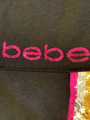 Bebe Sport Women Medium Black Jogger Pink Sequin Stripe Cute Lounge Sweatpant - Picture 2 of 10