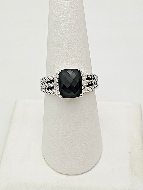 David Yurman Wheaton Ring 10mmx8 Black Onyx and Diamonds Size 7