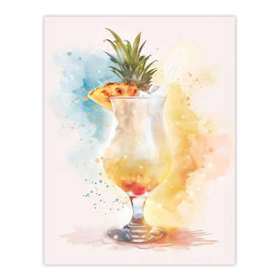 Pina Colada Pineapple Slice Cocktail Watercolour Wall Art Poster Print