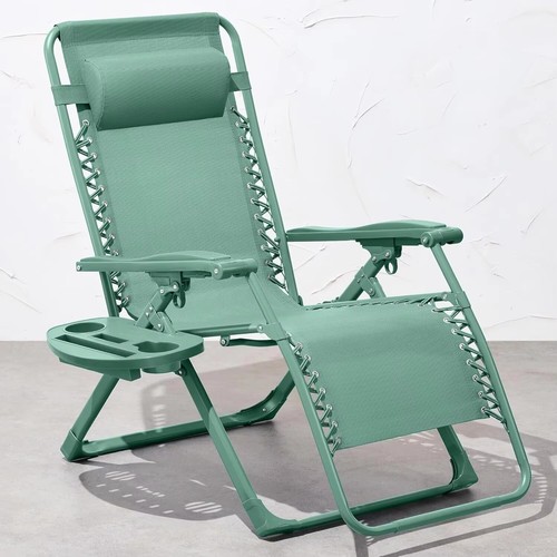 Seafoam Zero Gravity Recliner Chair w/ Tray & Headrest - Foldable Patio - Picture 4 of 6