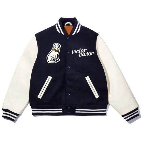 Letterman Human Made Victor Victor Navy and White Varsity Jacket