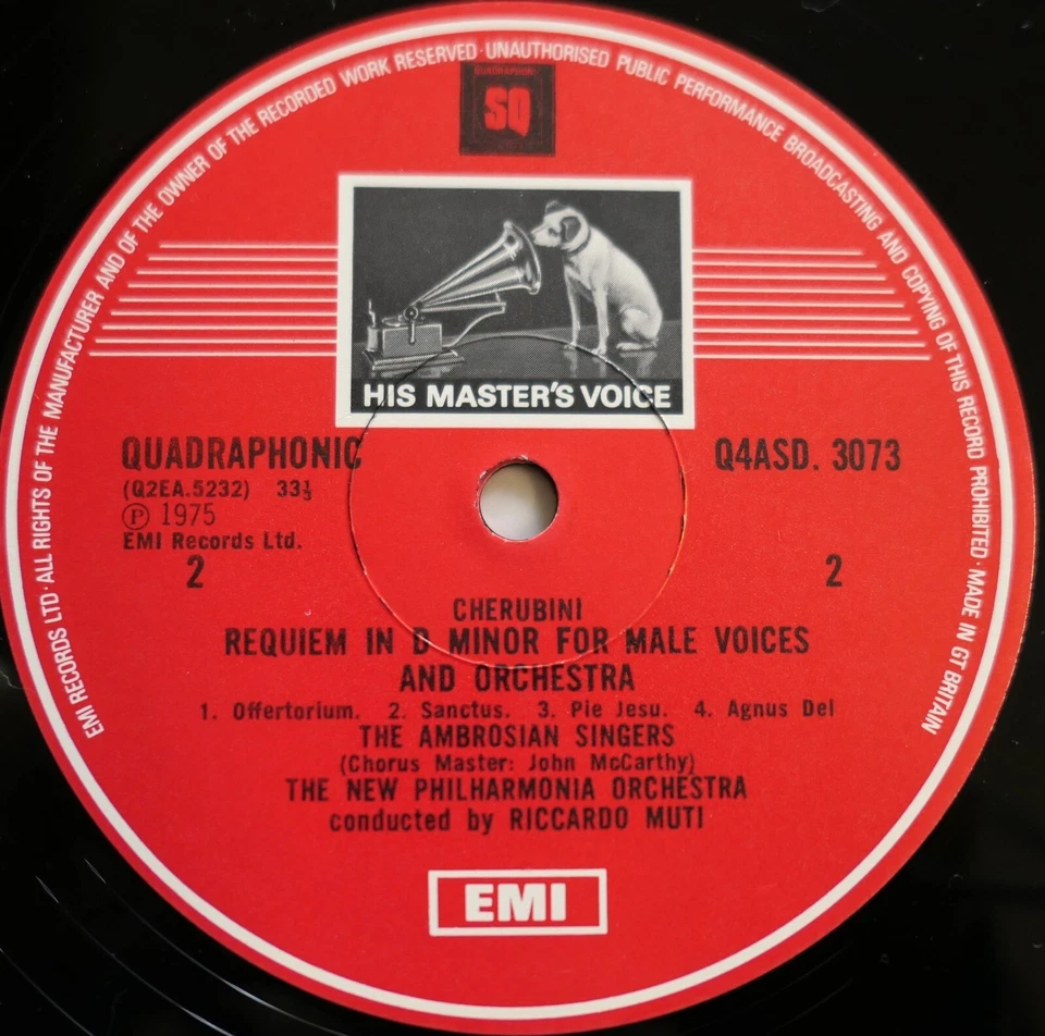 Q4 ASD 3073 ED1 Cherubini Requiem Riccardo Muti 1975 NEAR MINT Quad EMI 1st - Image 3 of 4