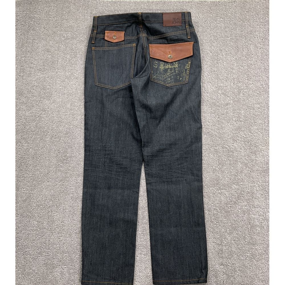 Sean John Suit Men L/32W 31L Blue Denim Jacket Jeans Leather Sean John Suit Men L/32W 31L Blue Denim Jacket Jeans Leather