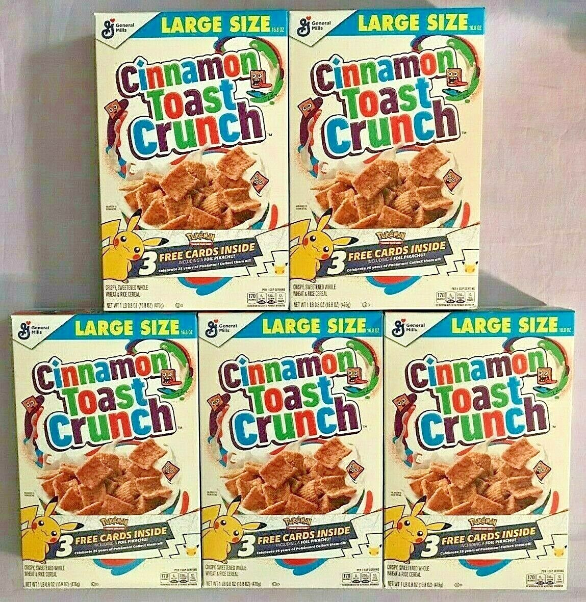 5x CINNAMON TOAST CRUNCH CEREAL 3 POKEMON CARDS IN EACH BOX **NEW
